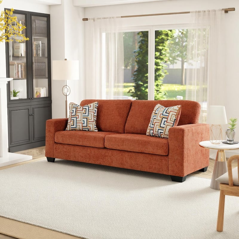 Roundhill Furniture Amoria Contemporary Plush Sofa with Accent Pillows, Rust Terra Chenille Upholstery - 7'6" x 9'6"