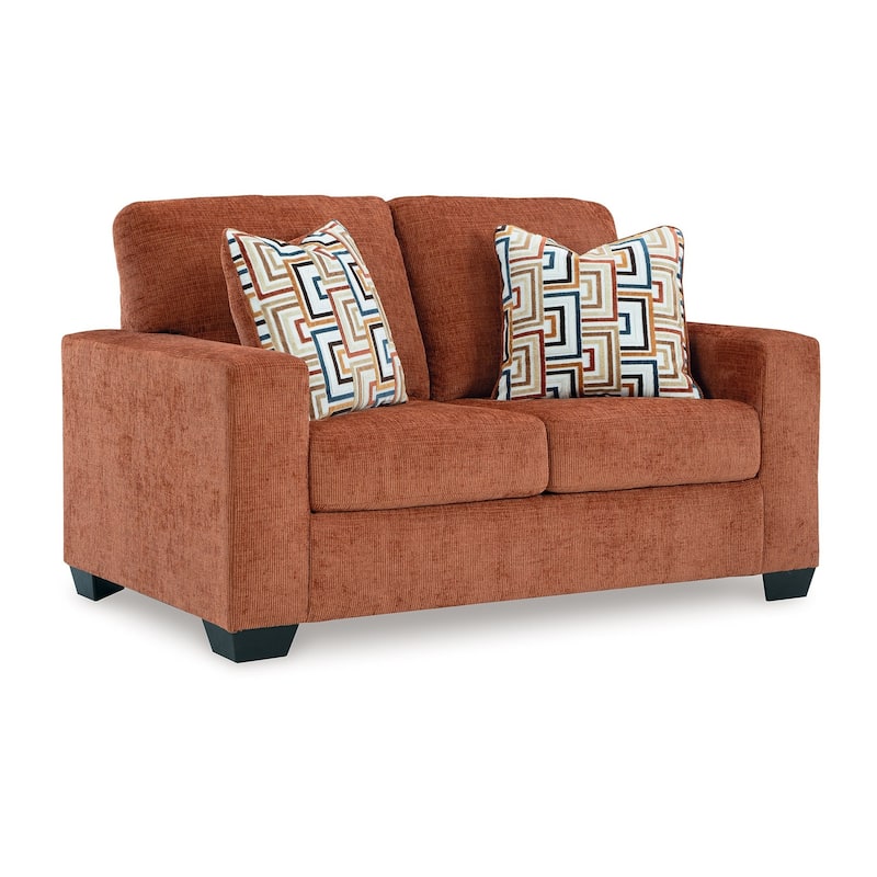 Avie Loveseat, 2 Accent Pillows, Burnt Orange Polyester, 62 Inch