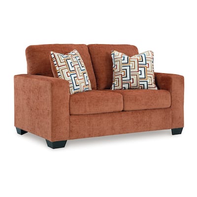 Avie Loveseat, 2 Accent Pillows, Burnt Orange Polyester, 62 Inch