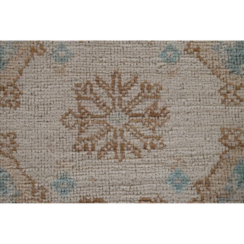 Hand Knotted Oriental 100% Wool Carpet Transitional Geometric Beige & Ivories Oushak Area Rug - 3' 11'' X 3' 0''