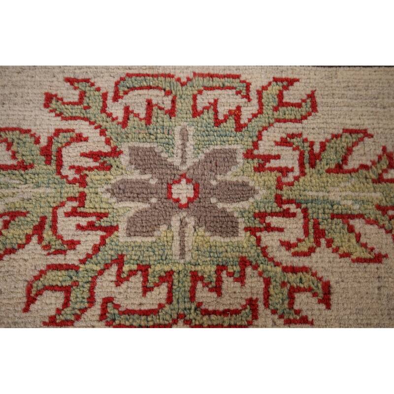 Beige / Ivory Geometric Kazak Rug Hand-Knotted Wool Carpet - 5'2" x 6'9"
