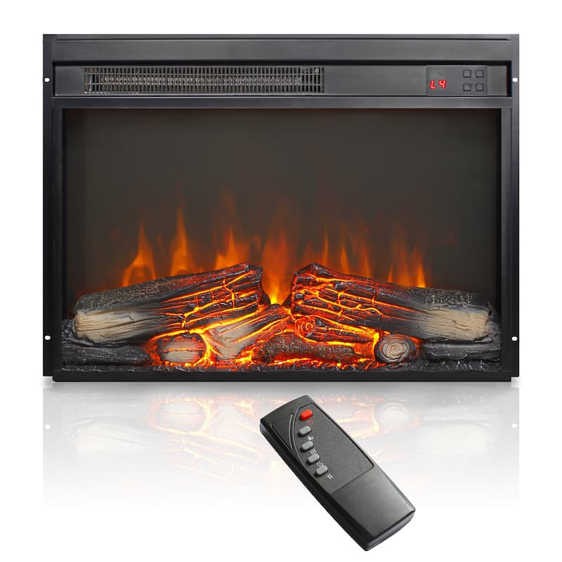 23 Inch Ultra-Thin Electric Fireplace Insert with Remote & Timer - Antique Black