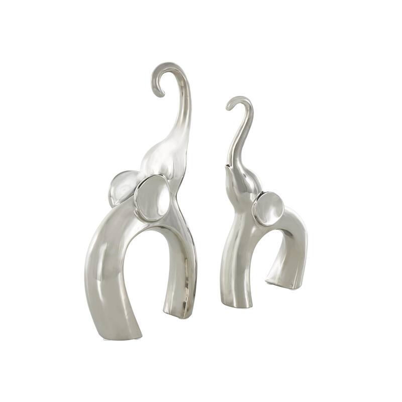 Silver or Gold Ceramic Abstract Arched Cutout Elephant Decorative Sculpture (Set of 2)
