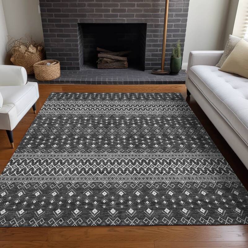 Machine Washable Indoor/ Outdoor Chantille Boho Morrocan Rug - Gray - 2'6" x 3'10"