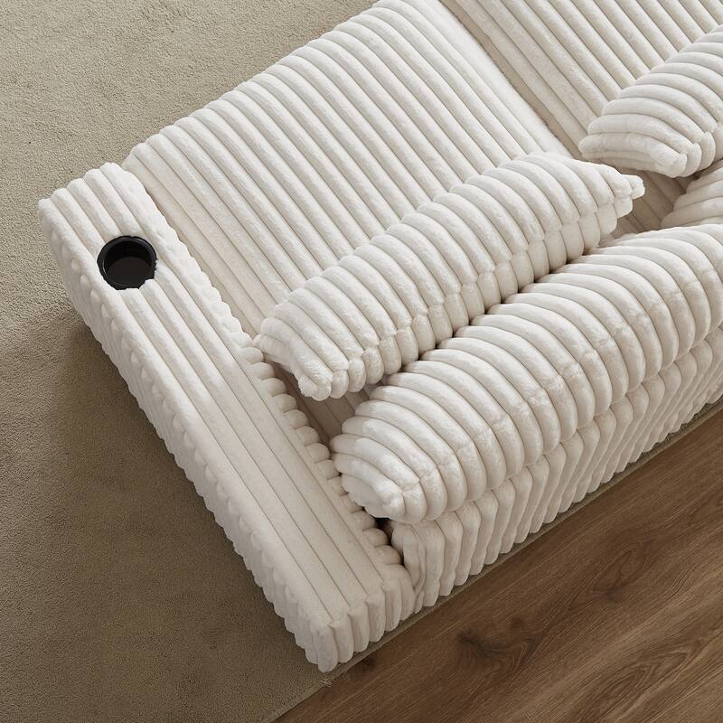 126" Corduroy L-Shaped Sectional Sofa with USB & Cup Holders
