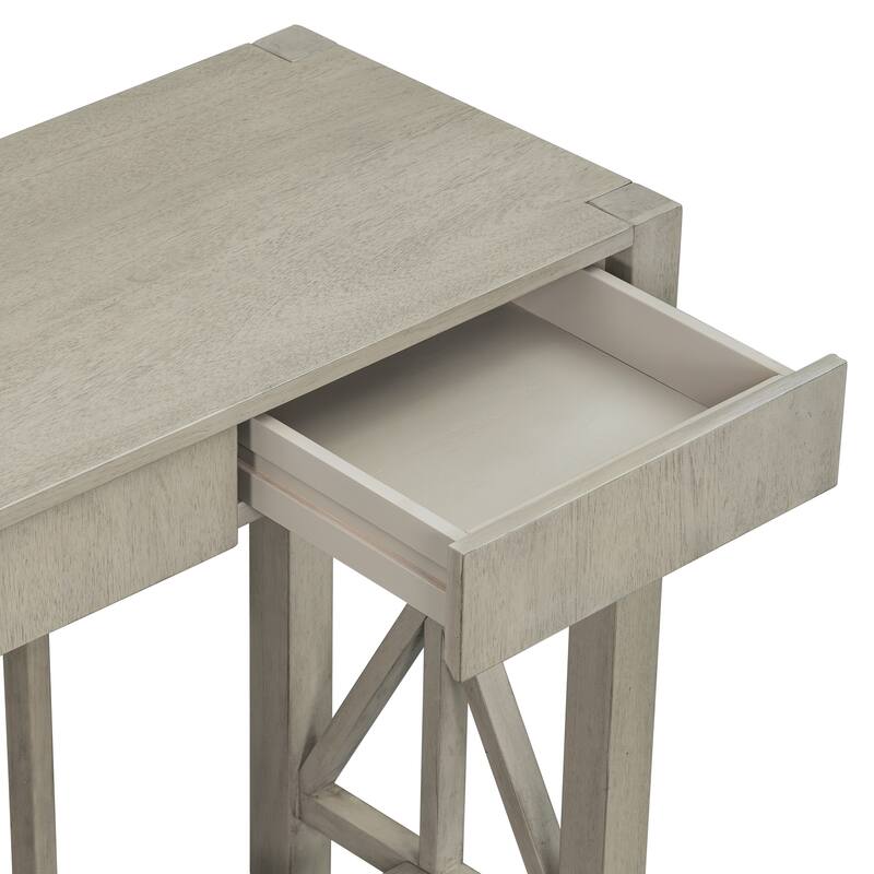 Acacia Veneer Console Table Entryway Table with 4 Drawers and X-Leg, Farmhouse Sofa Table with Open Bottom Storage