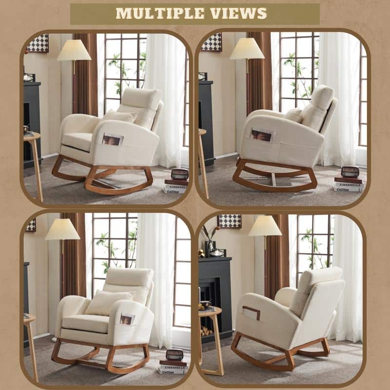 Accent Rocking Chair, Upholstered Nursery Glider Rocker, Orange and White