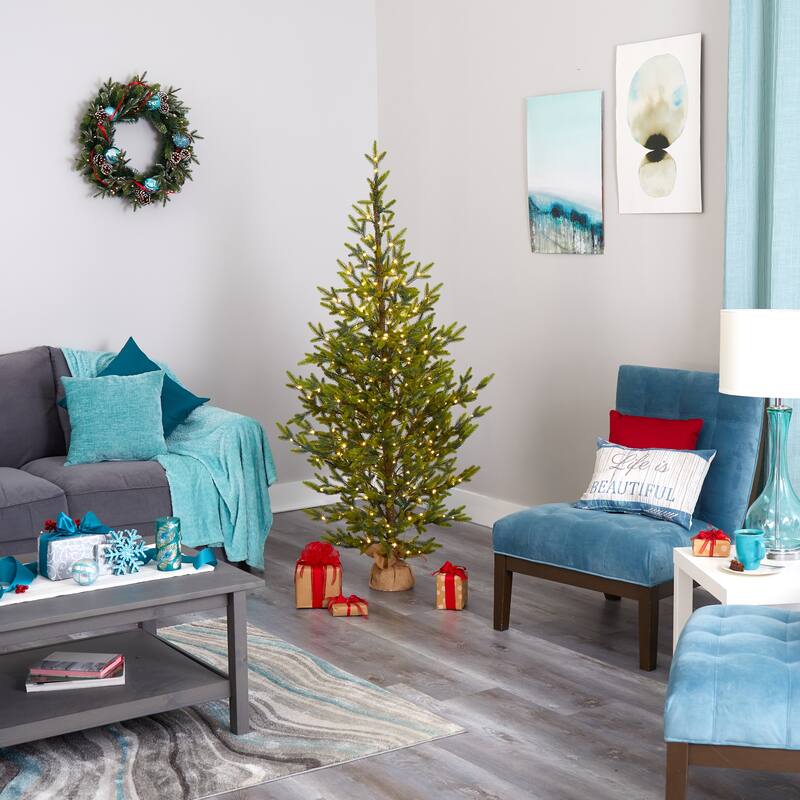 6’ Pre-lit Potted Fraser Fir Artificial Christmas Tree, Clear Lights - 6 Foot