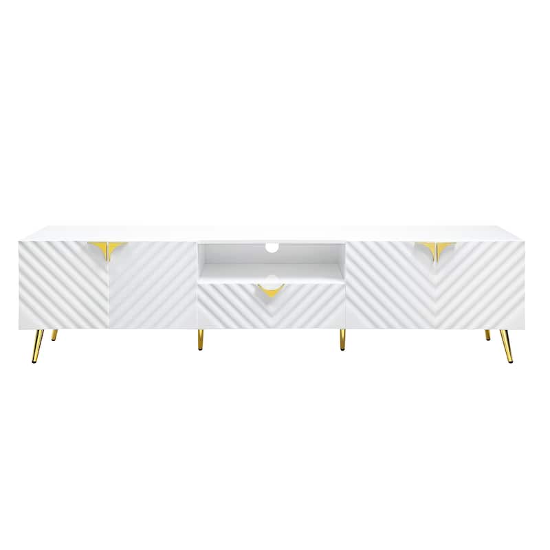 White 79" Modern TV Stand with Gold Legs & Hardware for TVs Up to 80"