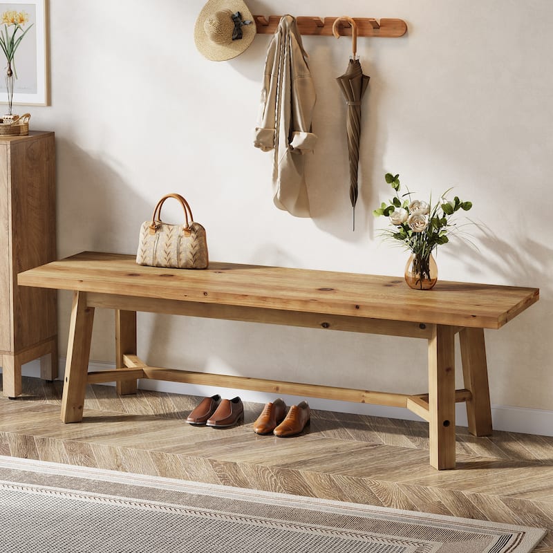 55" Solid Wood Shoe Bench for Entryway - Brown