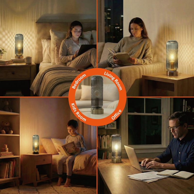 11.6'' Touch Control Glass Table Lamp with Antique Bronze Base, UL Listed, bulb not included - Bedside & Accent Lamp