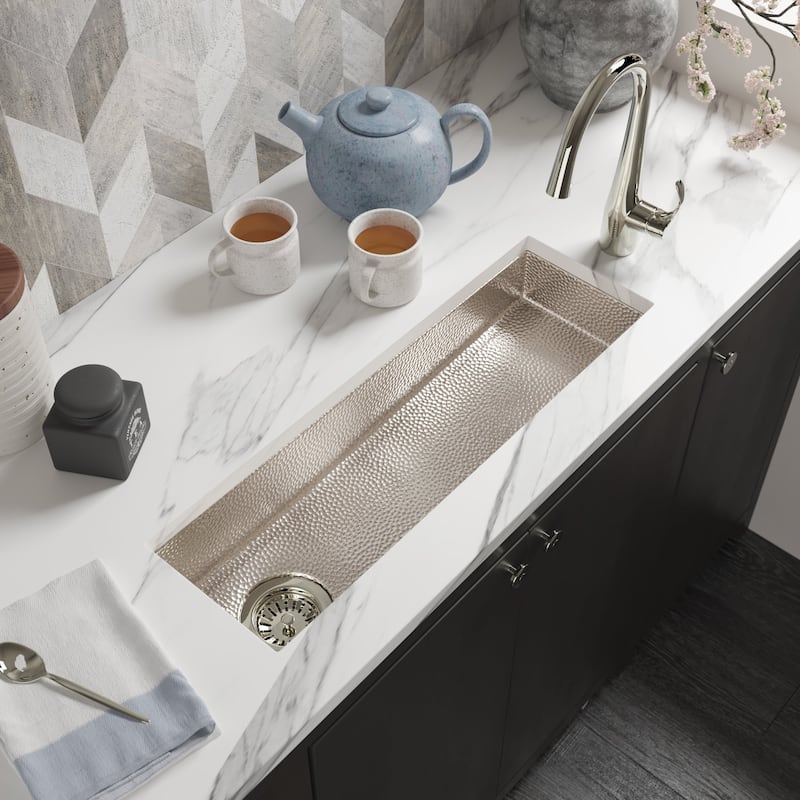 Rio Chico Hand Hammered Copper Trough Universal Mount Bar/ Prep Sink - Polished Nickel