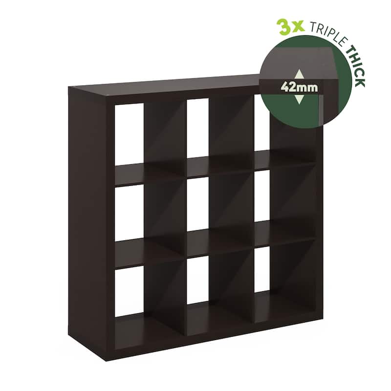 Furinno Cubicle Extra Thick Frame Decorative Cube Storage Organizer, 9-Cube, Dark Oak - Dark Oak