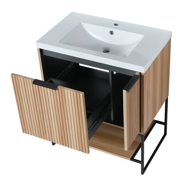 Bathroom Vanity With Sink In 24/30 Inch, Freestanding Bathroom Vanity With Soft Close Door & Drawer and Open Shelf