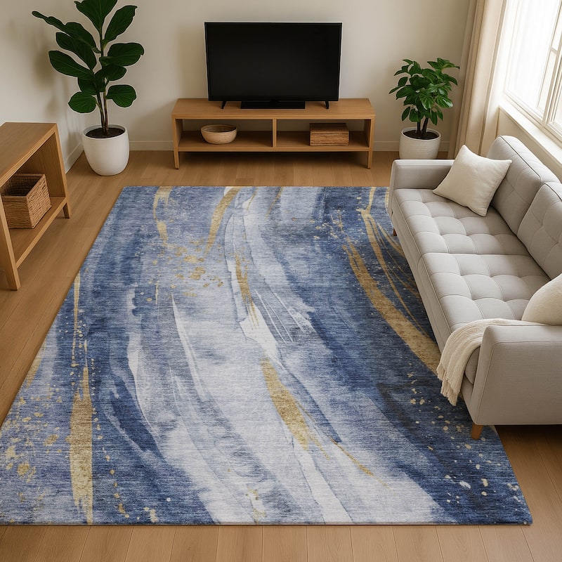 Premium Washable Super Soft Modern Contemporary Mayfield Rug - Blue - 3' x 5'