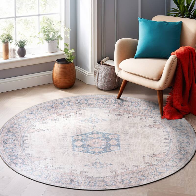 World Rug Gallery Vintage Bohemian Machine Washable Non Slip Area Rug