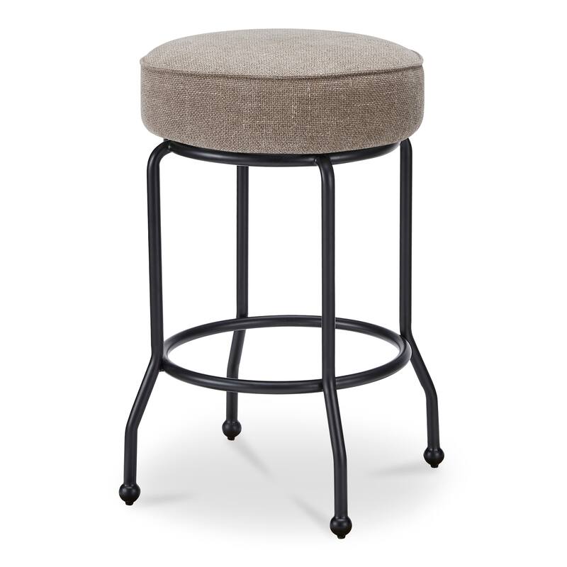 NADAAL STUDIOS Loric Swivel Counter Stool, Round Upholstered Seat with Finial Legs and Piping Detail, Light Brown
