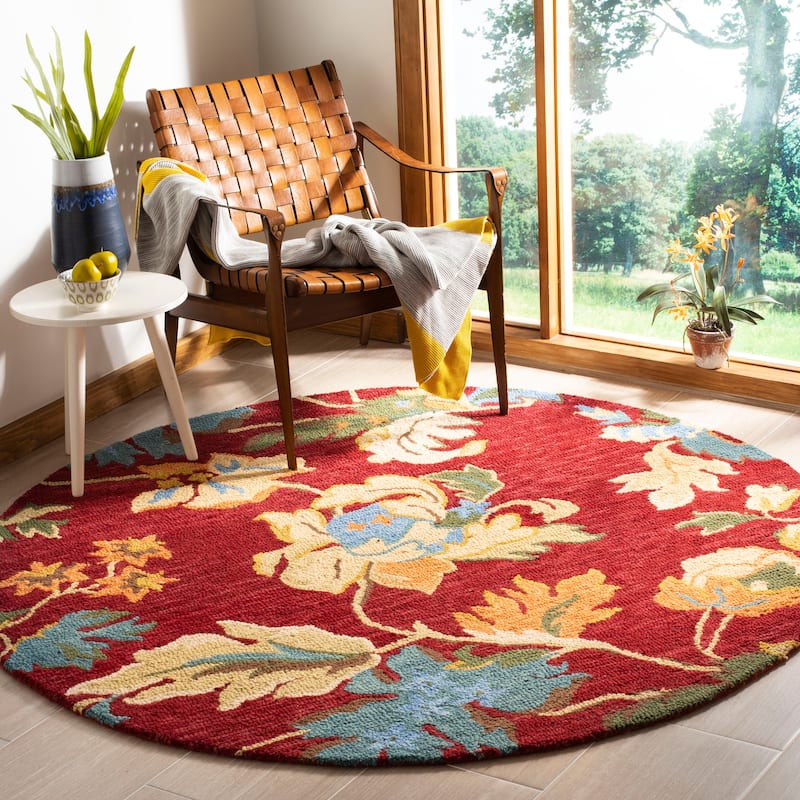 SAFAVIEH Handmade Blossom Ilza Modern Floral Wool Rug - 6' Round - Red/Multi