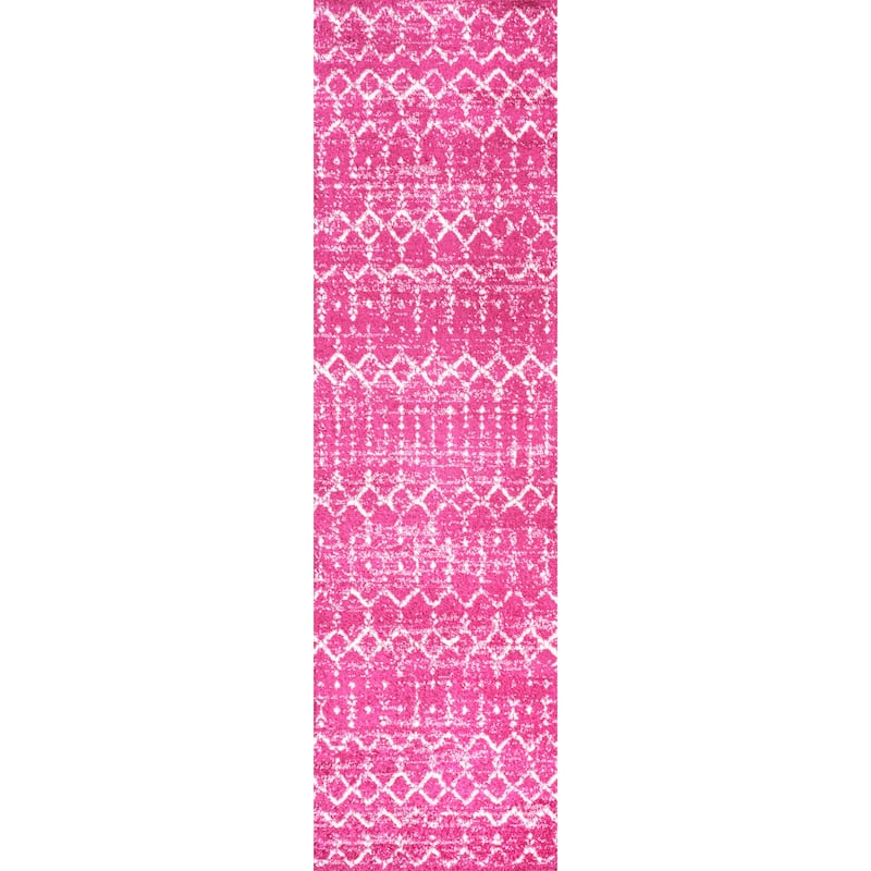 JONATHAN Y Modern HYPE Boho Vintage Diamond Area Rug - 2 X 8 - Fuchsia/Ivory