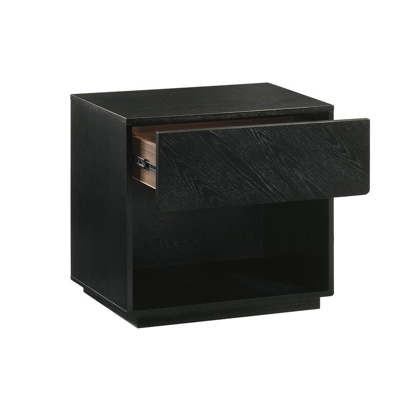 Wood Nightstand 1 Drawer Bedside Table Black Finish Modern Side Table