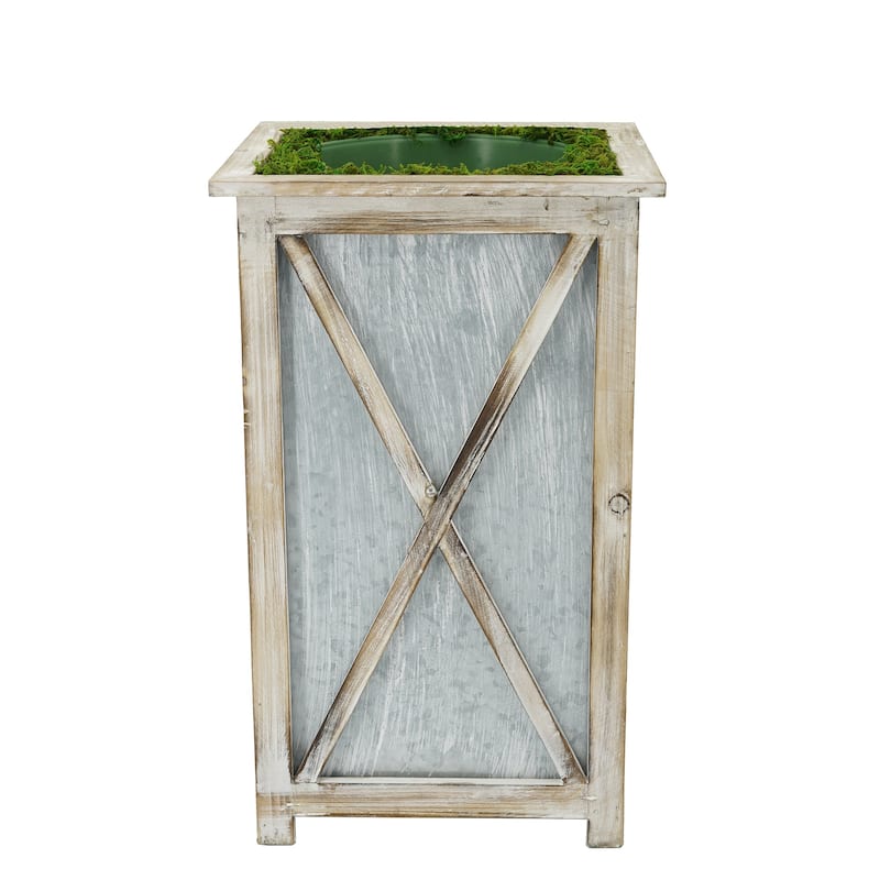 Large Tall Crisscross Wood/Metal Planter Pot-in-a-Pot