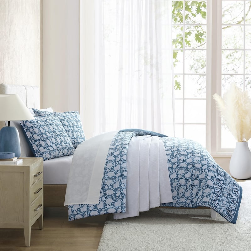 Nautica Bayport Floral Cotton Reversible Beige Comforter Set