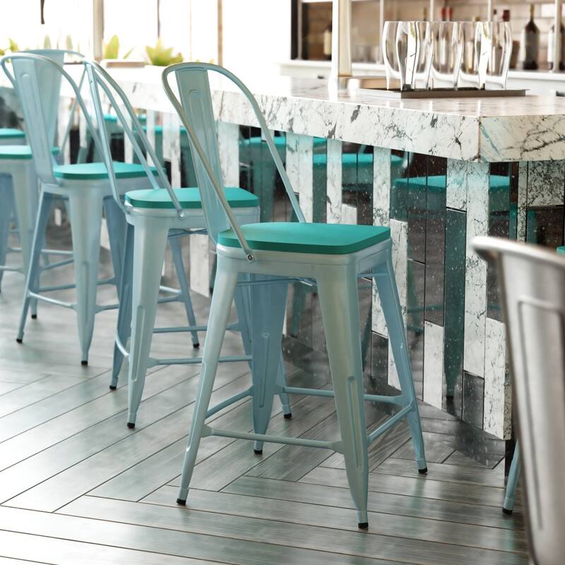 All-Weather Counter Height Stool with Poly Resin Seat - Mint Green/Mint Green