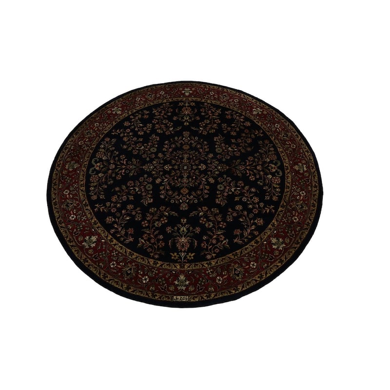Hand Knotted Oriental 100% Wool Carpet Traditional Floral Black Agra Area Rug - 6' 8'' X 6' 7''