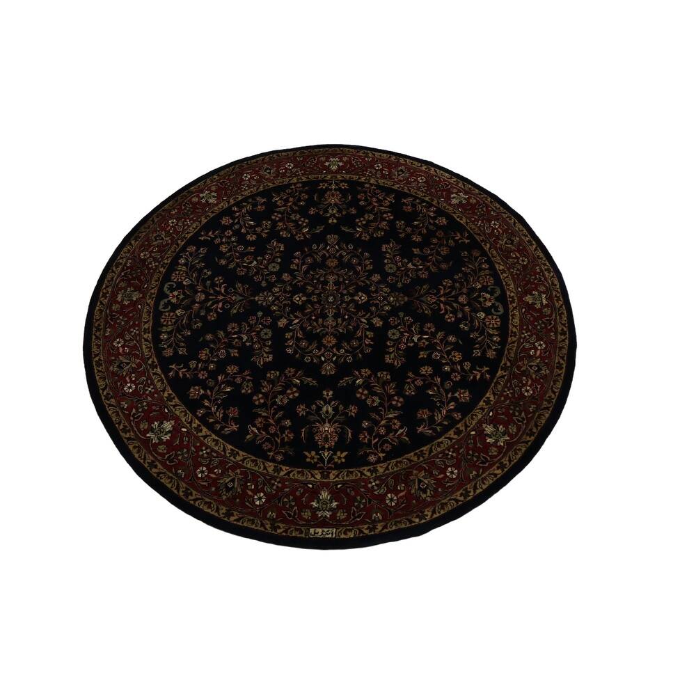 Hand Knotted Oriental 100% Wool Carpet Traditional Floral Black Agra Area Rug - 6' 8'' X 6' 7''