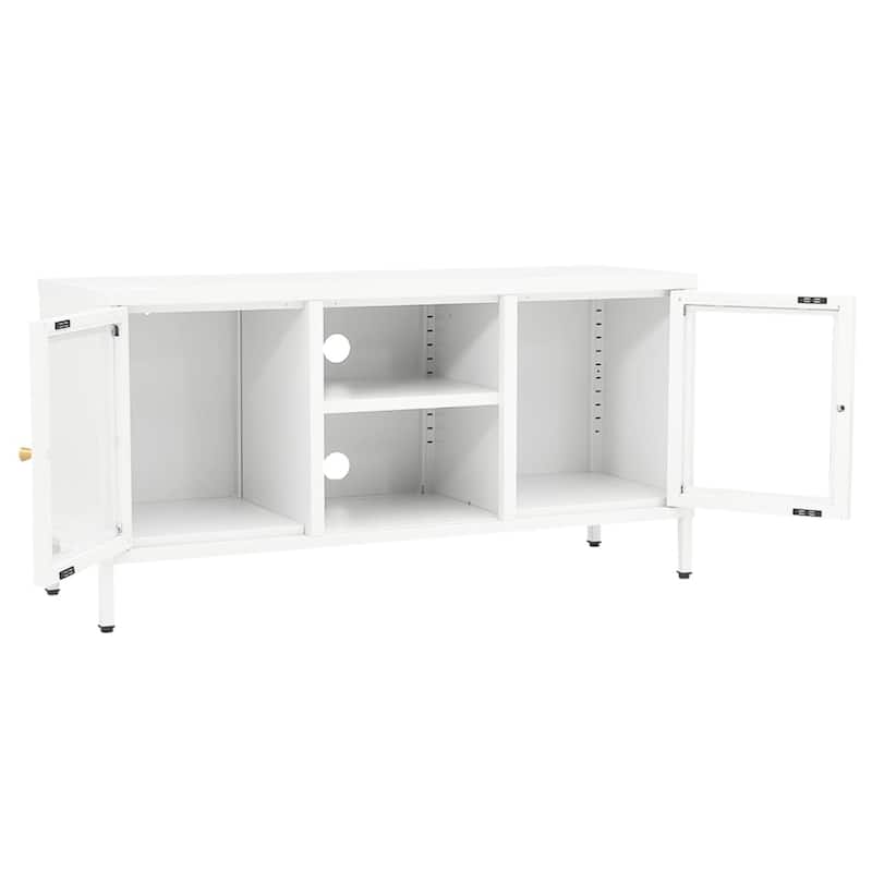 vidaXL TV Cabinet White 41.3"x13.7"x20.4" Steel and Glass - 41.3" x 13.7" x 20.4" - 41.3" x 13.7" x 20.4"
