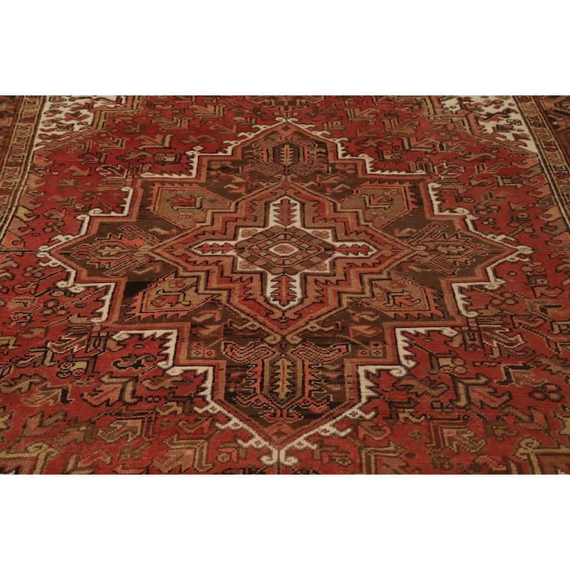 Hand Knotted Oriental 100% Wool Carpet Traditional Medallion Oranges & Rust Heriz Area Rug - 9' 7'' X 6' 11''