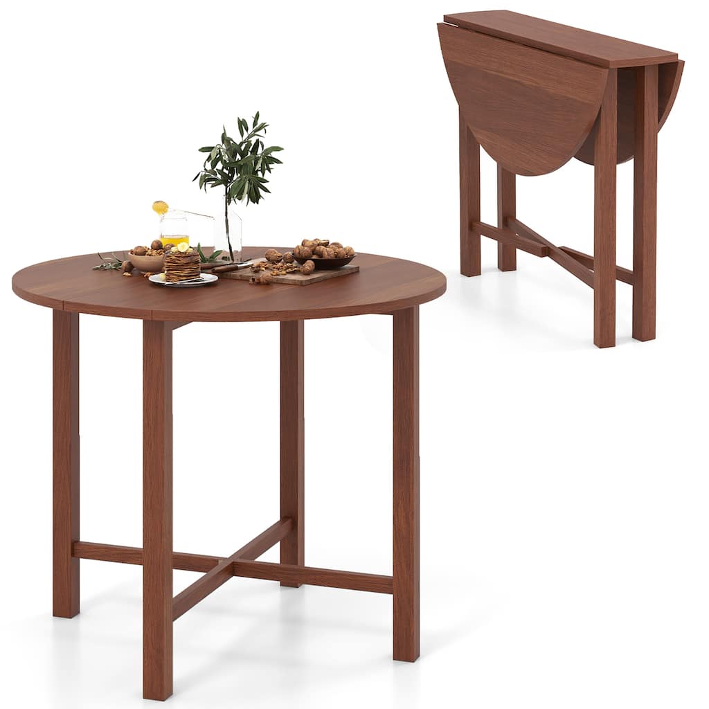 Gymax 36'' Foldable Kitchen Table Round Dining Table w/Solid Rubber