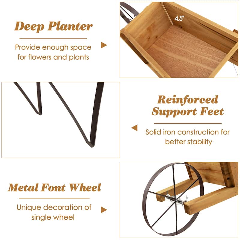 Costway Wooden Wagon Planter Decorative Indoor/Outdoor Rustic Flower - See Details