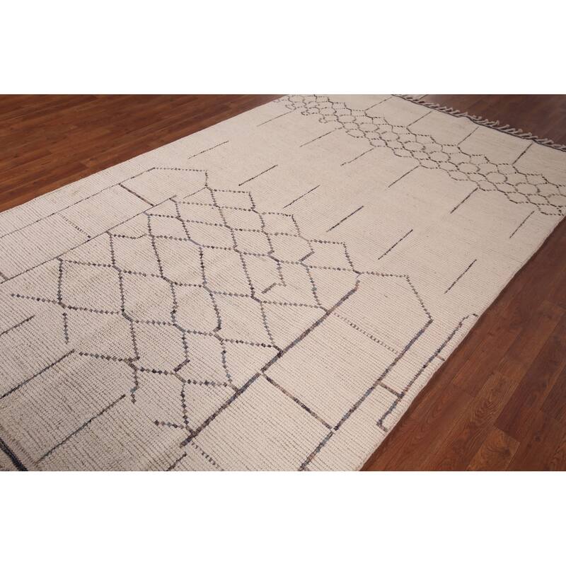 Ivory Trellis Moroccan Oriental Area Rug Handmade Wool Carpet - 5'11"x 9'7"