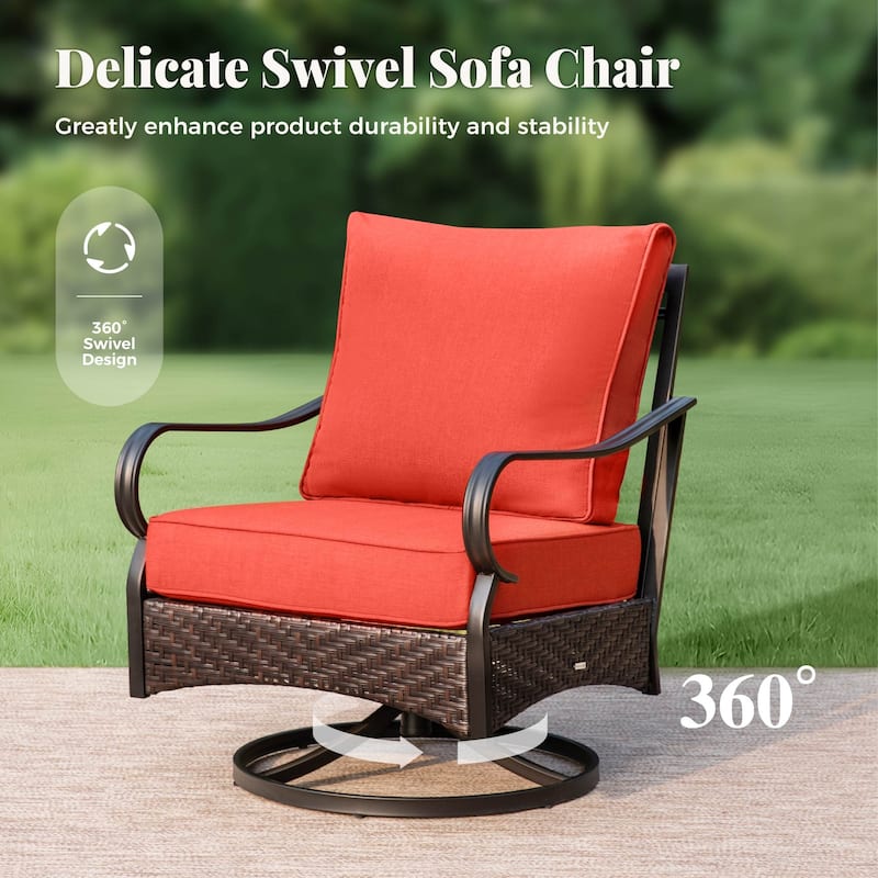 MAISON ARTS 4-Piece Rattan Wicker Patio Furniture Set with Swivel Chairs, Metal Frame & Coffee Table for Outdoor Spaces