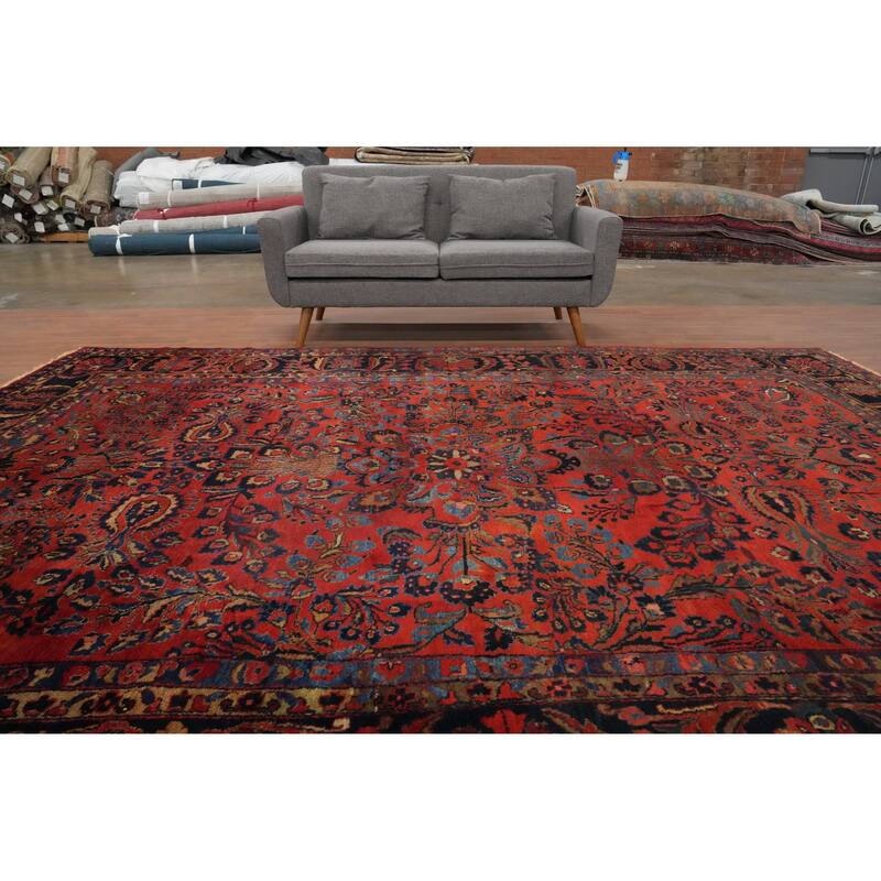 Hand Knotted Oriental 100% Wool Carpet Traditional Floral Oranges & Rust Lilian Area Rug - 11' 11'' X 9' 2''