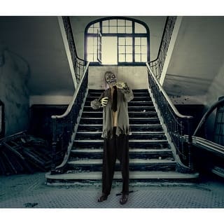 Haunted Hill Farm Life-Size Animatronic Zombie with Lights and Sound, Indoor or Covered Outdoor Halloween Decoration
