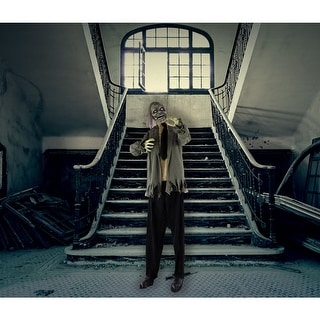 Haunted Hill Farm Life-Size Animatronic Zombie with Lights and Sound, Indoor or Covered Outdoor Halloween Decoration