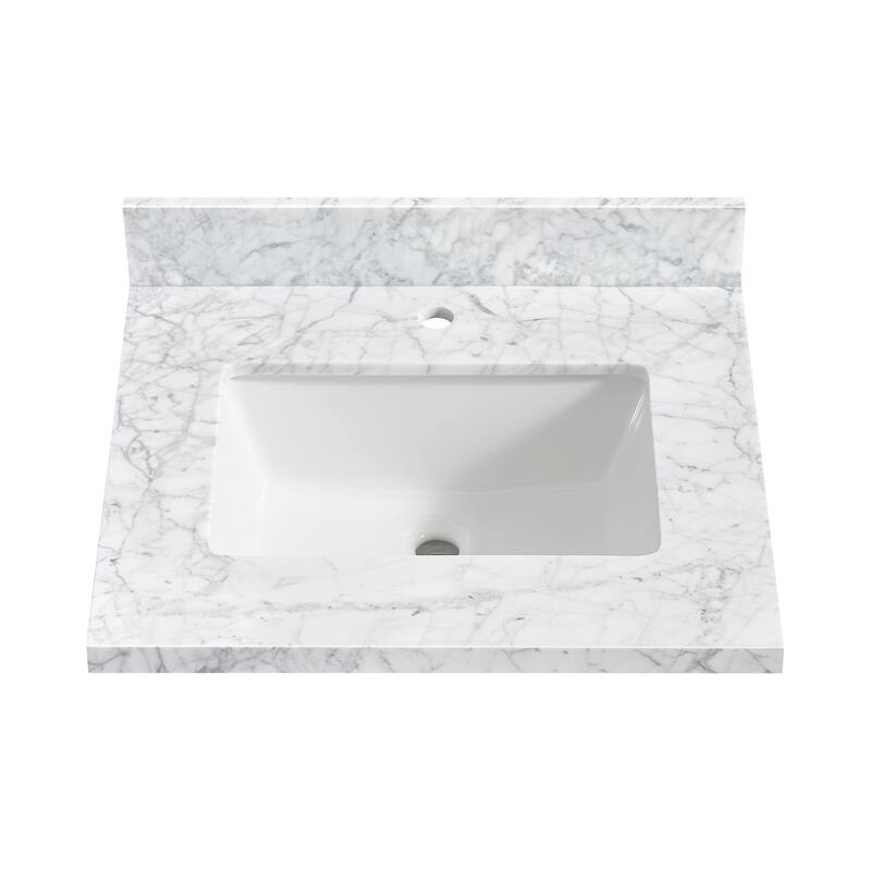 Zevio Natural Marble Vanity Top in Carrara White with Ceramic Sink