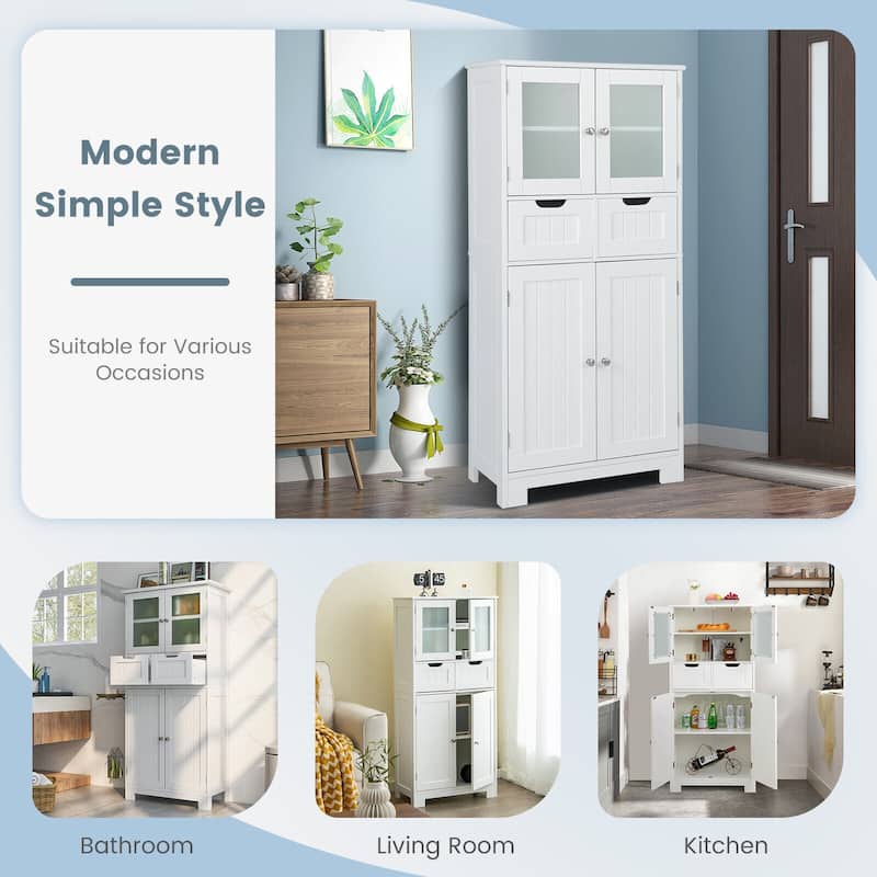 Floor Storage Cabinet with Glass Doors for Bathroom Kitchen or Entryway - 23.5" x 12" x 50.5"