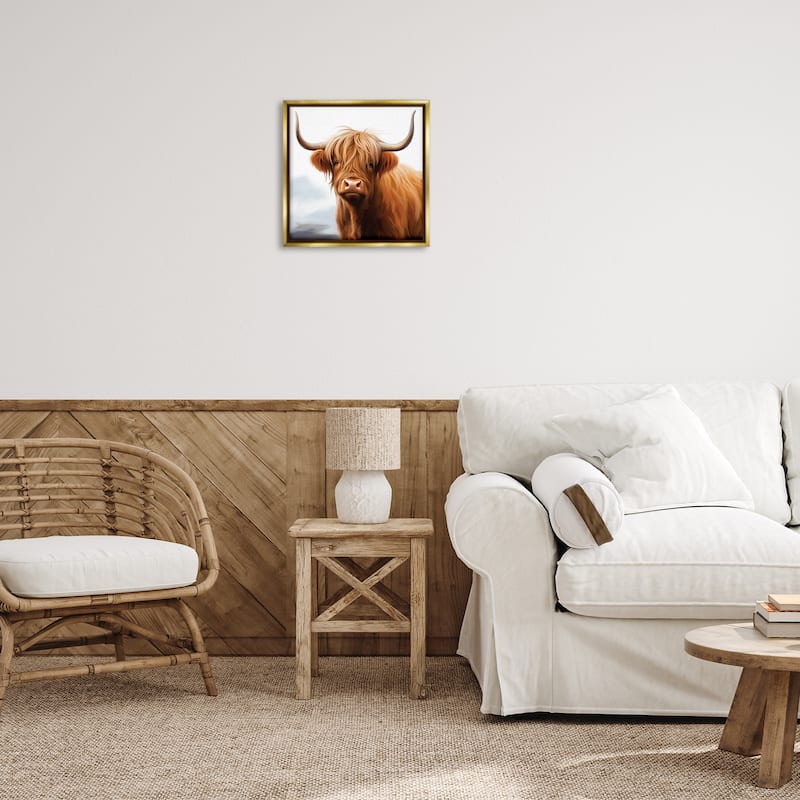 Stupell Long Horn Highland Cow Portrait Framed Floater Canvas Wall Art Design By Heidi Kuntz