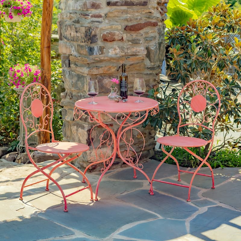 Three Piece Metal Bistro Set in Flamingo Pink "Le Chardenoux 1908" - 27.56x27.56x29.13