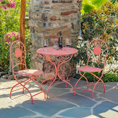 Three Piece Metal Bistro Set in Flamingo Pink "Le Chardenoux 1908" - 27.56x27.56x29.13