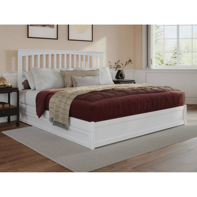 Everett Platform Bed with Panel Footboard and Twin XL Trundle - White - King