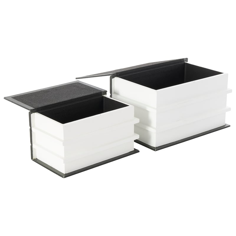 White or Black Canvas Faux Storage Book Box with Gold or White Enjoy, Every, Moment Text (Set of 2)