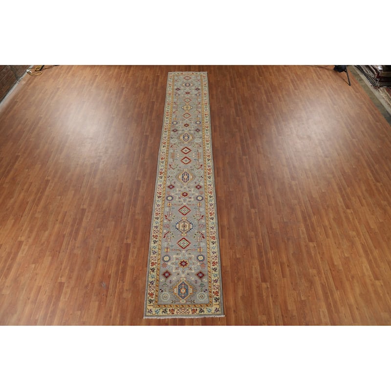 Kazak Oriental Runner Rug Hand-Knotted Wool Carpet - 2'8" x 16'4"