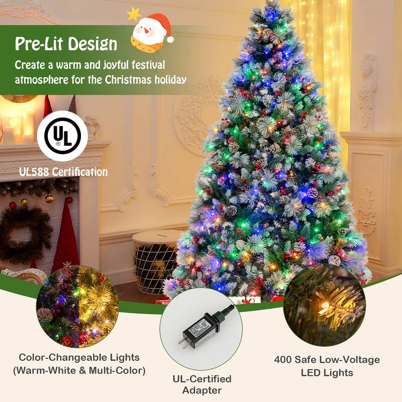 Gymax 7 FT Pre-Lit Artificial Christmas Tree Hinged Xmas Tree w/ 400