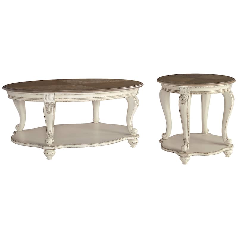 Signature Design by Ashley Realyn White/Brown 2-Piece Table Package - 48.13" W x 34" D x 19.88" H