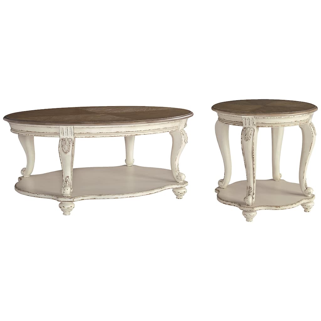 Signature Design by Ashley Realyn White/Brown 2-Piece Table Package - 48.13" W x 34" D x 19.88" H
