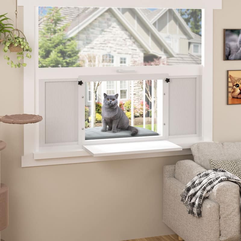 VEIKOUS Premium Cat Window Perch Box, 360° View Outdoor Catio Enclosure with Sunroof